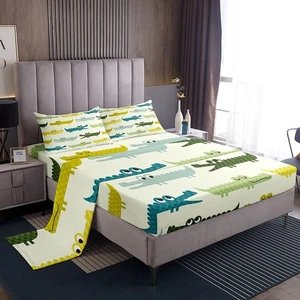 Boys Crocodile Bedding Sets Full Size,Cute Cartoon Crocodile Bed Sheet Set Ki... - Picture 1 of 5