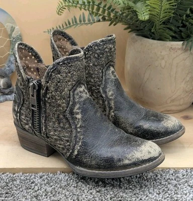 Botas femininas Corral tamanho 6.5 com zíper couro desgastado casual clube stompers - Imagem 1 de 4