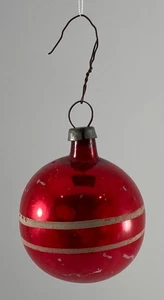 Alte Vintage Antik Weihnachten Urlaub Ornament Dekoration - 1,5" Streifen Rot Kugel - Bild 1 von 6