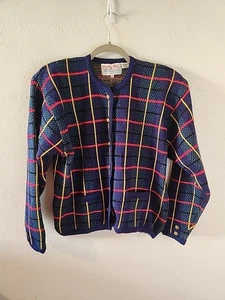 Cárdigan suéter Tally-Ho para mujer vintage años 80 90 tartán a cuadros talla XL abotonado  - Imagen 1 de 5