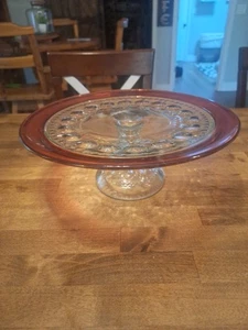 Vintage Kings Crown Thumbprint Ruby Flash 12" Cake Stand - Picture 1 of 1