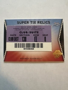 2005 SUPER TIX RELICS Rodney Harrison CLUB XXXIX 39 Patriots Eagles Bowl - Bild 1 von 2