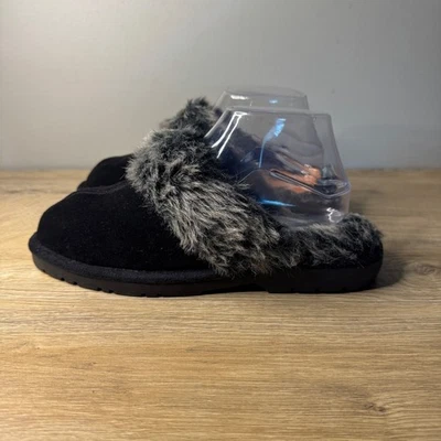 Sporto Jasmine 2 Black Suede Faux Fur Lined Slippers Women M Indoor Outdoor Cozy - Image 1 of 4
