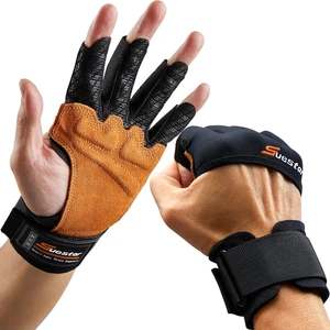 Guantes pesas cuero soporte muneca agarre silicona protección gimnasio ejercicios - Imagen 1 de 12