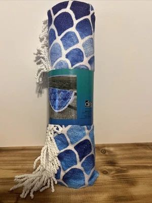 Индиго хлопок 60-дюймовый круглый пляж полотенце 60 дюймов синий/белый бахрома новый - Изображение 1 из 3