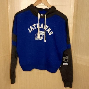Colosseum New University Of Kansas Blue Grey Heathered Cropped Sweatshirt Large - Picture 1 of 9
