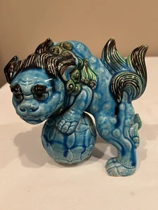 Vintage chinesische Porzellan Foo Hund Statue Figur grüne und blaue Glasur - Bild 1 von 12