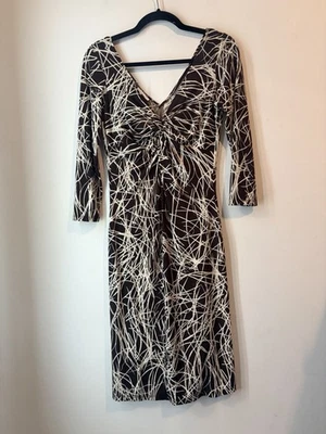 Vestido de cóctel vintage London Times Surplice marrón blanco talla 6 Y2K midi abstracto Foto 1 de 4