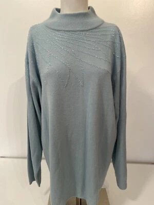NWT Dressbarn Womens  Blue Embellished Mock Neck Knit  Sweater Size 3X - Image 1 of 4