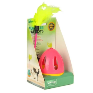 Cat Kitten Toy Teaser Tumbler Feather Fun Interactive Indoor Bell - Picture 1 of 9