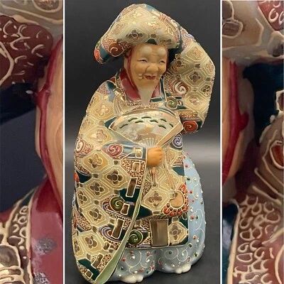 Japanese Noh Actor Gold & Enamel Hand Decorated Ceramic Figurine Japan 8.5"t - Image 1 of 4
