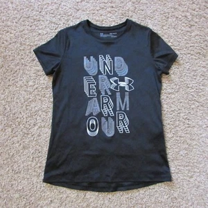 Under Armour Youth Medium Black Silver Glitter Lettering Shirt Poly EUC - Imagen 1 de 2