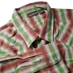 ODO Casual Western Pearl Snap Long Sleeve Green, Brown Shirt Mens XL Rodeo Ranch - Picture 1 of 4