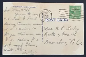 Columbia, South Carolina Post Card mailed Oct 20, 1943 to Greensboro, NC - SC - Picture 1 of 2
