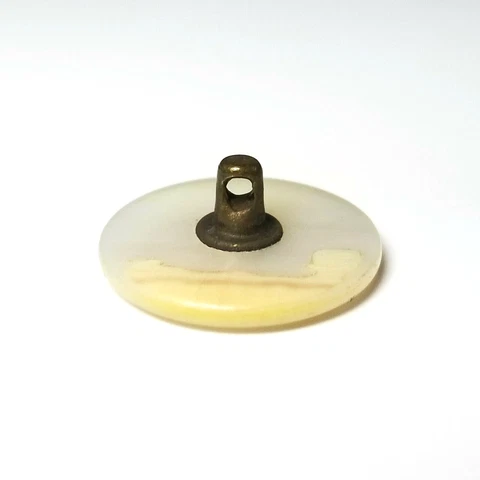 Antique Mother Of Pearl Button Nice Metal Box Shank Cover