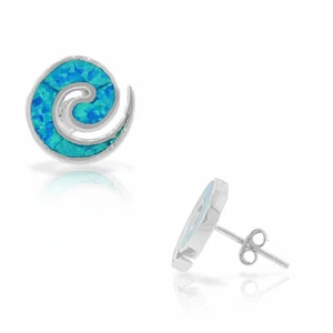 925 Sterling Silver Blue Turquoise-Tone Simulated Opal Whirlpool Stud Earrings - Picture 1 of 3