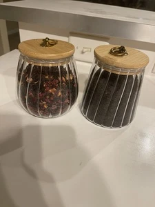 Set Of 2 Glass Jars Set Canister Airtight Storage Jar Petal Decorative Container - Picture 1 of 9