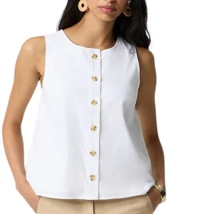 J. Crew Linen Blend Button Front Shell Vest Women’s Size Medium White Preppy - Picture 1 of 9