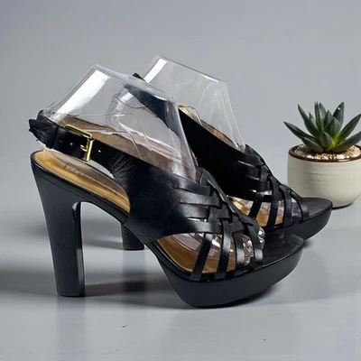 Sandalias Lauren Ralph Lauren Talla 8.5B Shaina Cuero Negro Tacón Cordón Foto 1 de 4