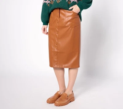 Denim & Co. Canyon Retreat Snap Front Faux Leather Skirt Mocha 16 New - Image 1 of 4
