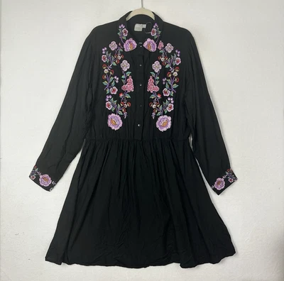 Vestido para mujer ASOS negro bordado floral manga larga 1/2 botón talla 18 nuevo sin etiquetas Foto 1 de 4
