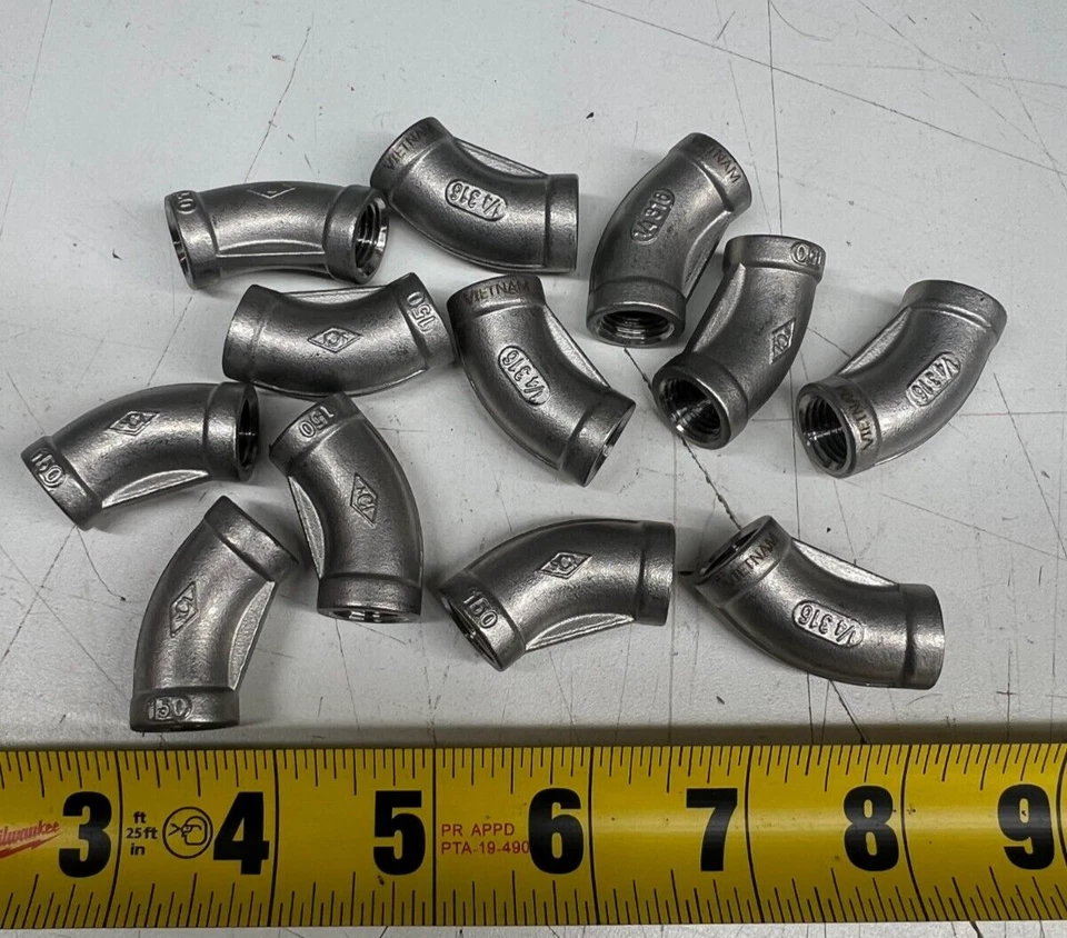 Lot of 12) 1/4" GAV 45° Degree Elbow 316 Stainless Steel Class 150# Female NPT - Image 1 of 1