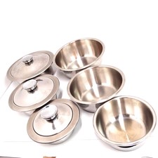 Pentola Kuhn Rikon ACCIAIO INOX 3x con coperchio 3x Ciotola Set casseruole Pavimento Sandwich
