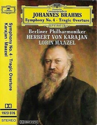 Karajan Maazel Brahms Symphony No. 4 Tragic Overture CASSETTE ALBUM DG  - Image 1 of 4