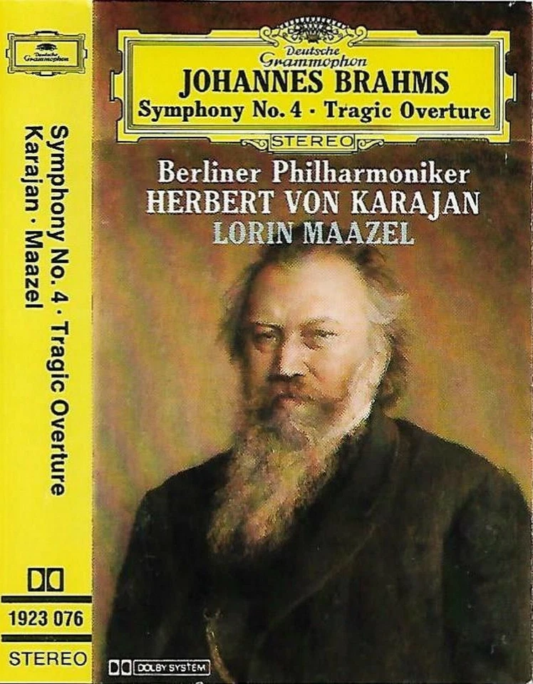 Karajan Maazel Brahms Symphony No. 4 Tragic Overture CASSETTE ALBUM DG  - Image 1 of 4