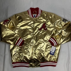 NWT Atlanta Braves Starter Men's MLB World Series Varsity Jacket XXL Satin Gold - Picture 1 of 10
