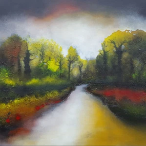 IMPRESIONANTE PINTURA AL ÓLEO ORIGINAL ISABELLE AMANTE Memorias fluidas paisaje malhumorado - Imagen 1 de 1