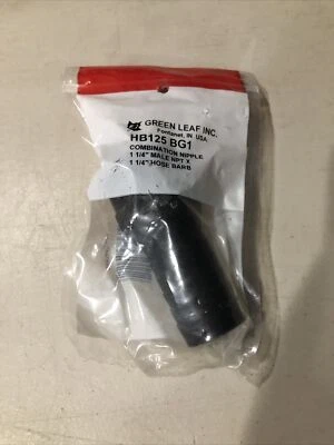 Green Leaf  1-1/4" Male Thread x 1-1/4" Hose Barb  Part # HB125BG1 Poly  - Image 1 of 2