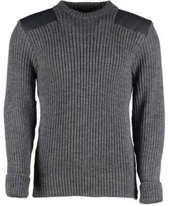 The Woolly Pully Crew Neck Grey Ribbed Knit Pullover Sweater with Epaulets - Picture 1 of 9
