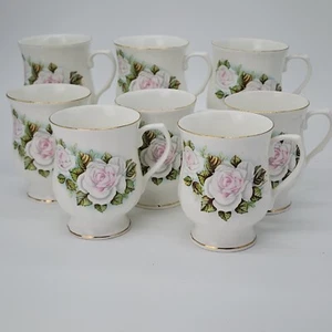 ♻️ Vintage Hitkari Potteries 8-Mugs Bone China Delicate Floral (Made in India #5 - Picture 1 of 6