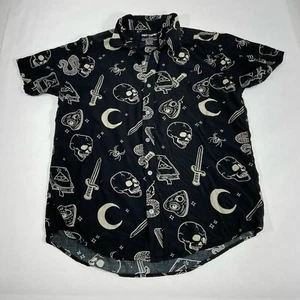Grande chemise manches courtes poignard crâne noir blanc sujet chaud camp bouton devant - Photo 1/5