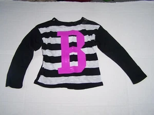 New Justice Girls Shirt Size 5 Long Sleeve Black/White Stripe Initial B Sequin - Picture 1 of 4