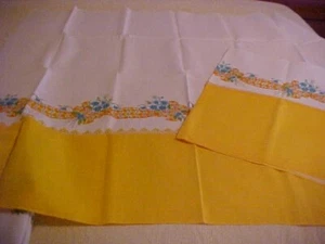 2 VTG Border Print Feedsacks Yellow Gold Plaid Bows and Blue Flowers - Picture 1 of 3
