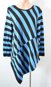Alfani Jumper Womens Large Blue Black Stripe Asymmetrical Sweater Knit - Picture 1 of 8