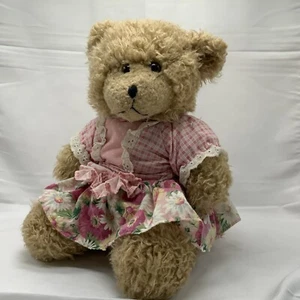 Vintage Victorian Teddy Bear Pink Dress, Lace Floral Stuffed Animal Plush 12” - Picture 1 of 9