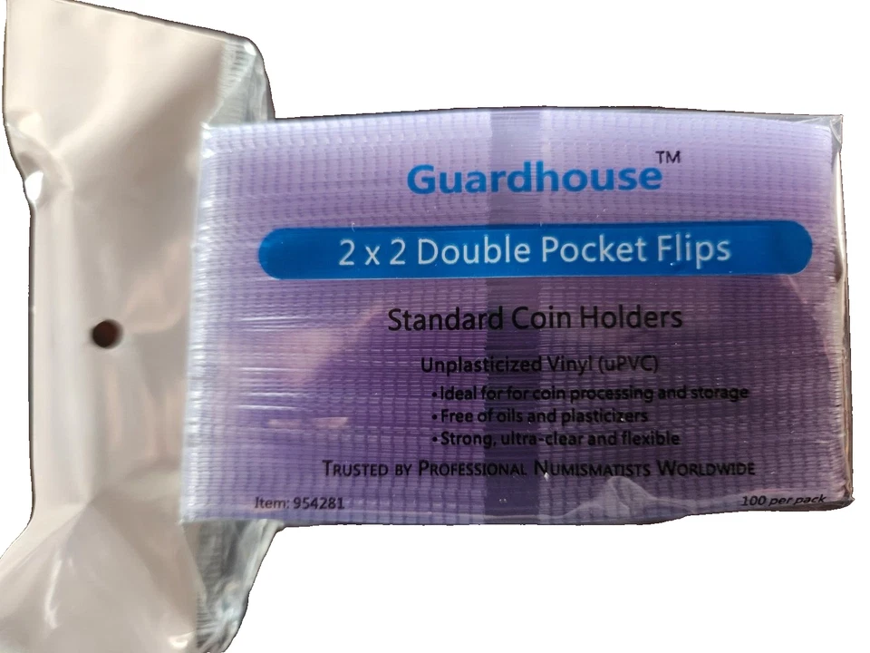 100 Coin Holder Flip 2x2 Double Pocket Vinyl 7mil Thick Guardhouse Storage Flips