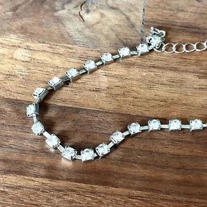 Silver Tone, Minimalistic Elegant Rhinestone 12" Choker - Picture 1 of 7