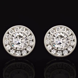 14K White Gold 1.5Ct Simulated Round Diamond Bezel Cluster Stud Earrings - Picture 1 of 3