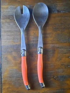 2pc Laguiole Etiquette 28cm Stainless Steel Salad Fork & Spoon Orange - Picture 1 of 6
