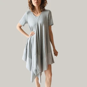 CQ by CQ Jersey & Chiffon Handkerchief Hem Dress Grey L Casual Asymmetrical - Picture 1 of 11