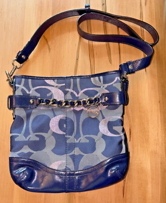Coach Metallic Chain Navy Blue and Silver Purse Bag A1376-F19820 - Clean! - Image 1 of 4