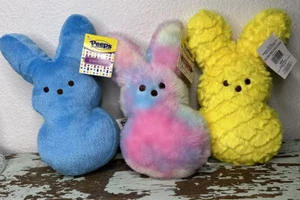 Easter Bunny Stuffed Plush Lot New Yellow Tie Dyed Blue Pillow Animal Peeps(3) - Picture 1 of 5