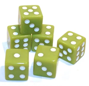 New Set of 6 Opaque 16mm Dice - 5/8" Game Dice - Light Olive - Picture 1 of 1