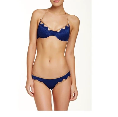 Top de bikini Beach Bunny azul marino borde dentado para mujer talla pequeña L57629 Foto 1 de 2