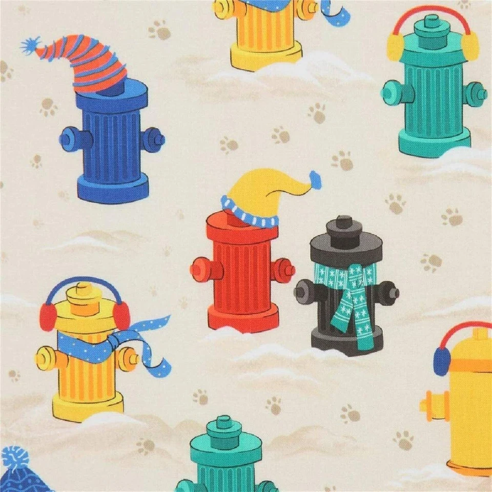 Chilly Dogs Fire Hydrants Cream 100% Cotton Fabric by The Yard - Image 1 of 1