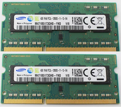 Samsung 8GB (2x4GB) 1Rx8 PC3L 12800S SODIMM Laptop Memory M471B5173QH0 *TESTED* - Image 1 of 2